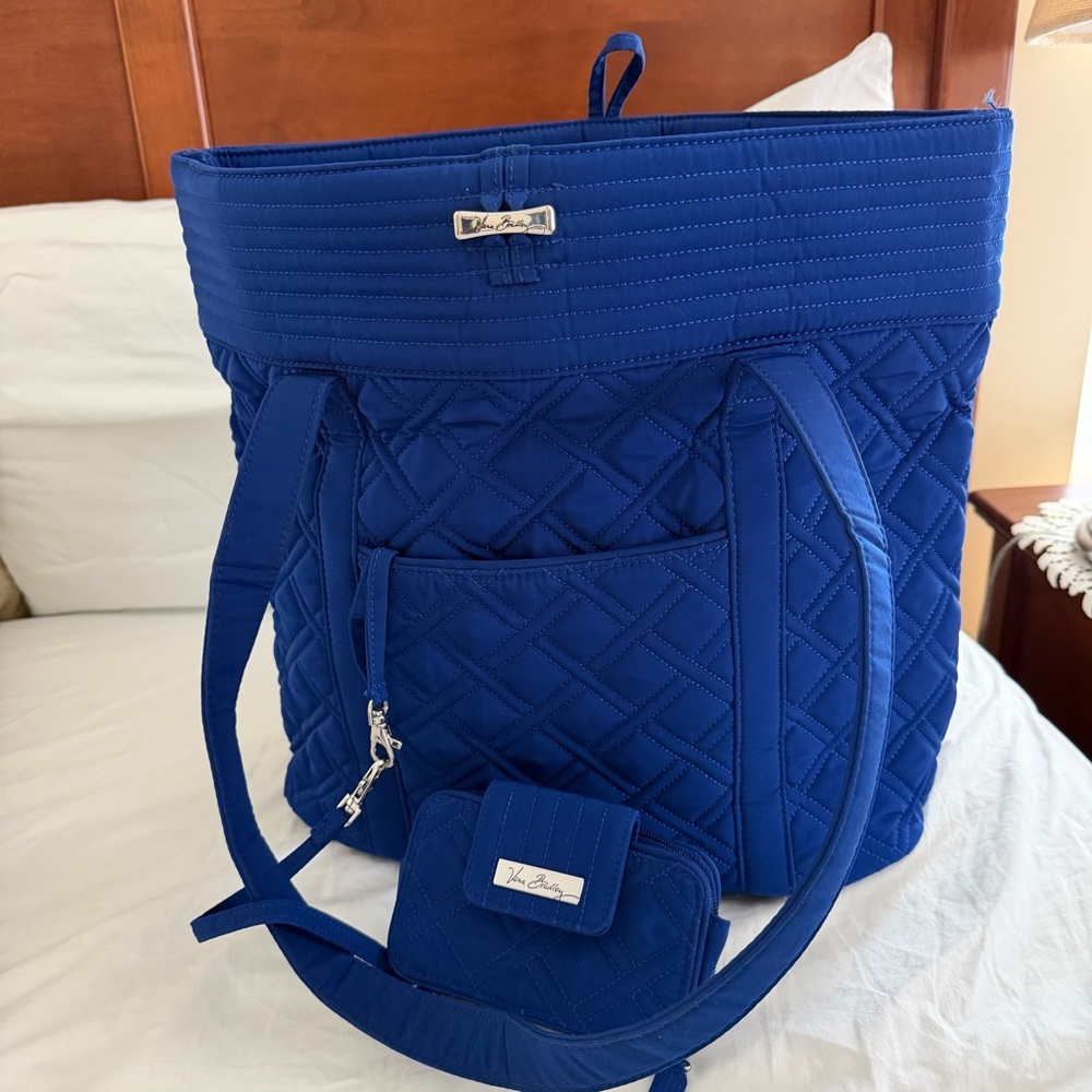 Vera Bradley Royal Blue Quilted Tote with matching wallet.